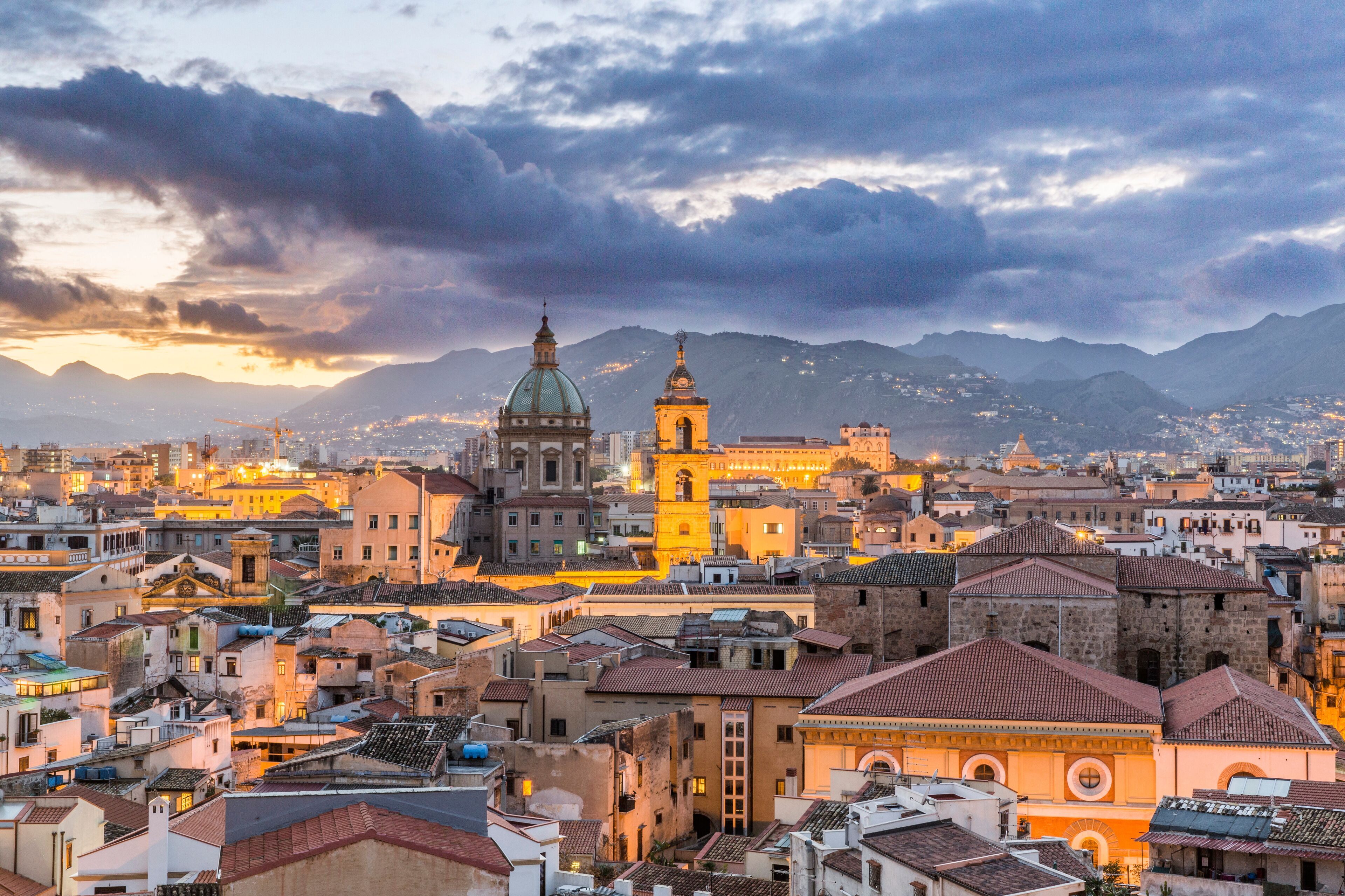 Palermo, Sicily skyline at sunset